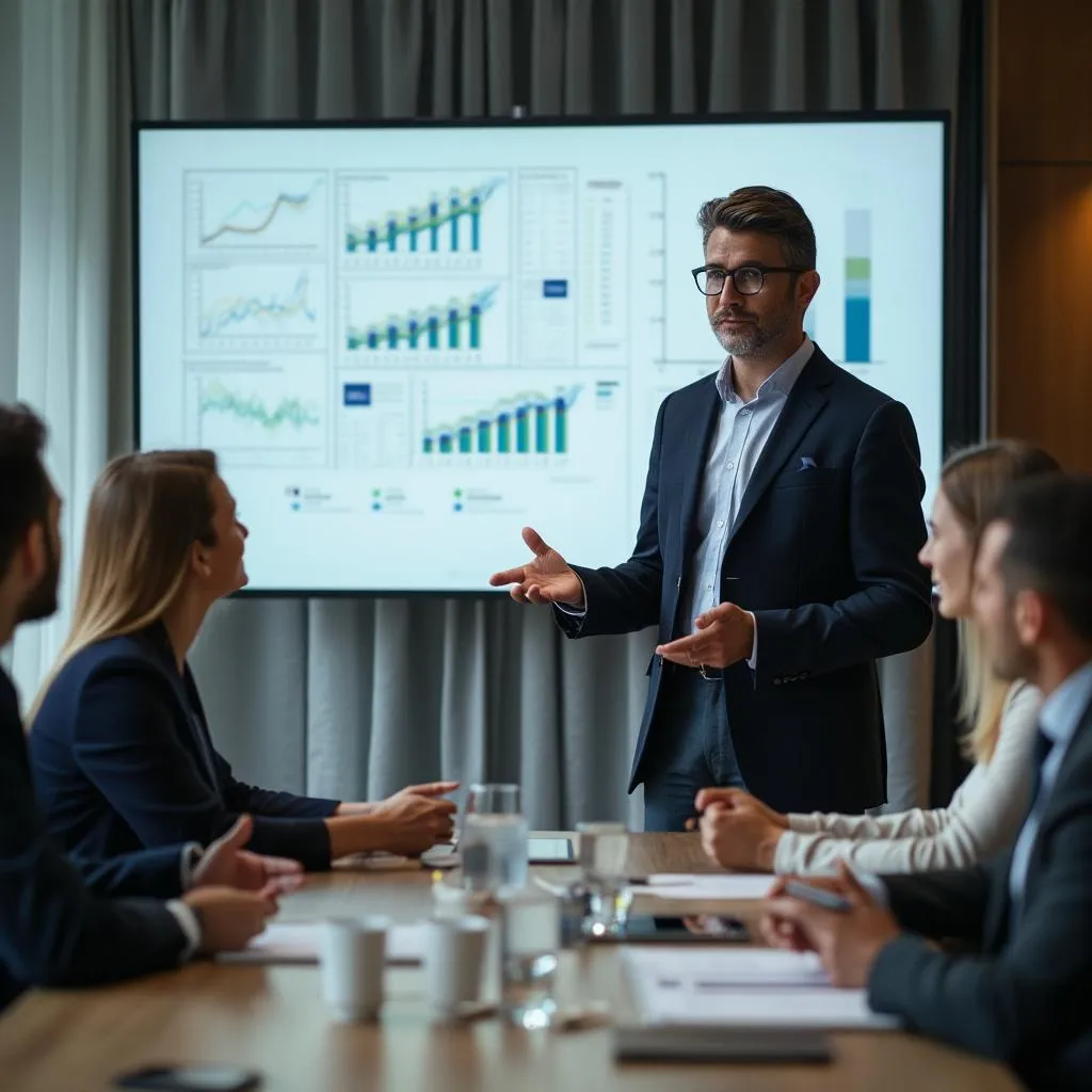 Consultor presentando estrategia a cliente